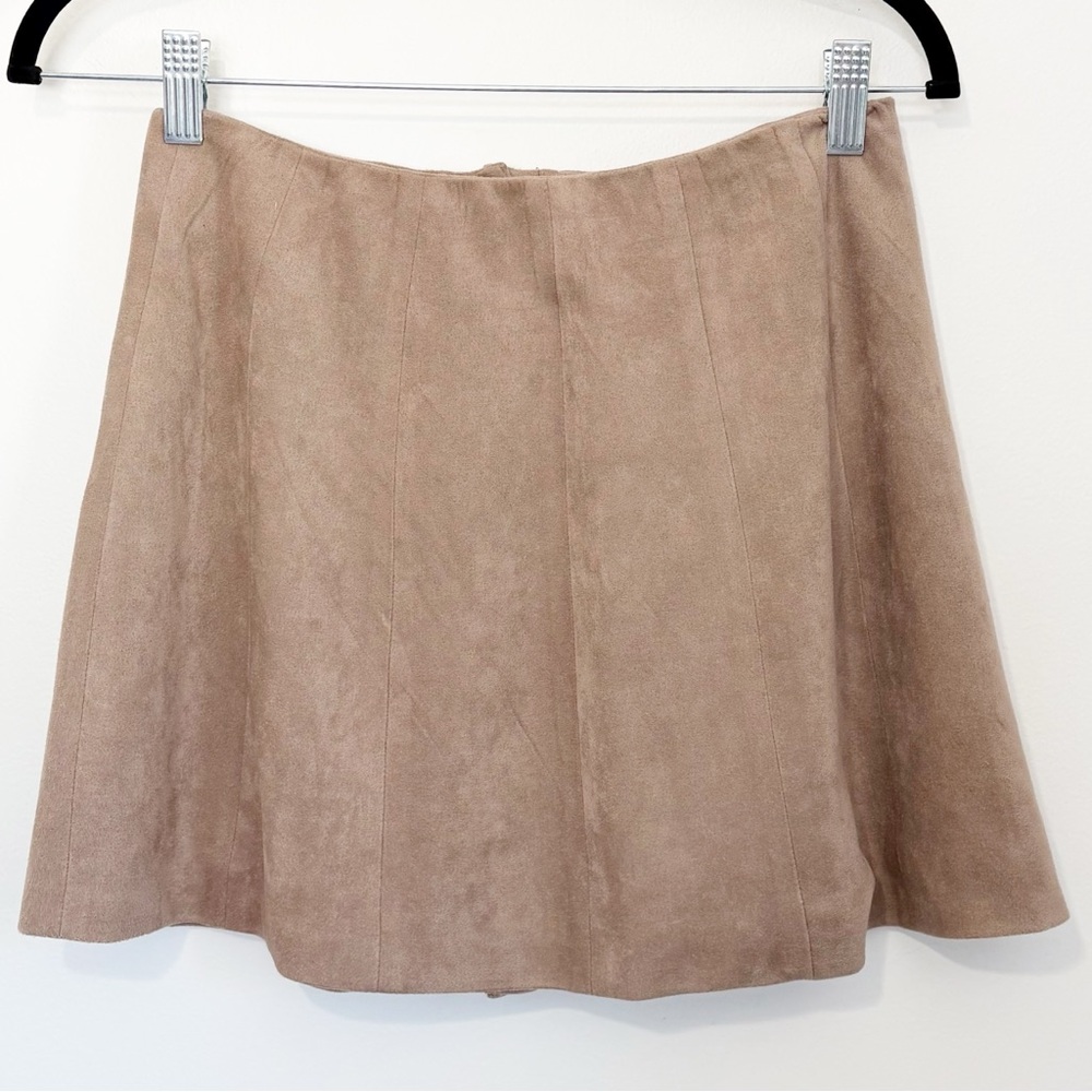 ALTAR’D STATE Faux Suede Mini Skirt Small Tan Button Front A Line Boho Western - Picture 2 of 7